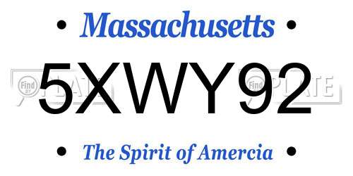 5XWY92 Massachusetts License Plate