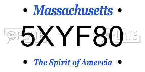 5XYF80 Massachusetts License Plate