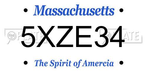 5XZE34 Massachusetts License Plate