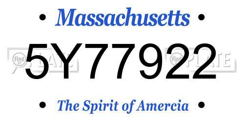 5Y77922 Massachusetts License Plate