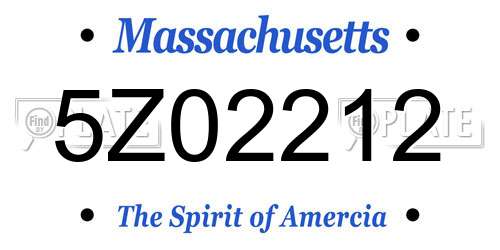 5Z02212 Massachusetts License Plate