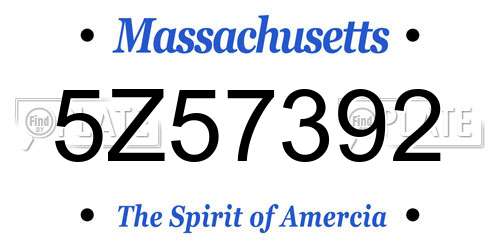 5Z57392 Massachusetts License Plate