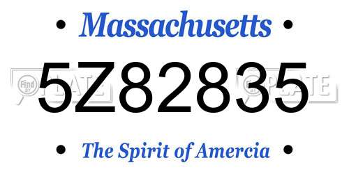 5Z82835 Massachusetts License Plate