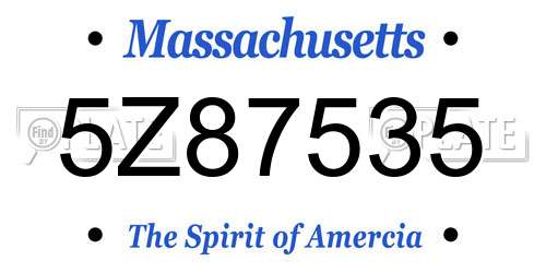 5Z87535 Massachusetts License Plate
