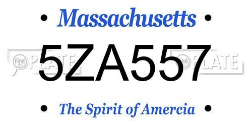 5ZA557 Massachusetts License Plate