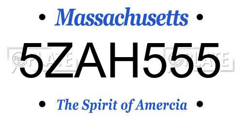 5ZAH555 Massachusetts License Plate