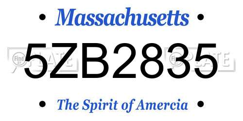 5ZB2835 Massachusetts License Plate