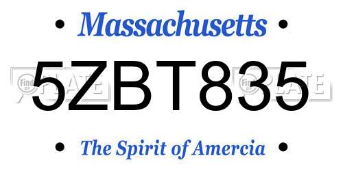 5ZBT835 Massachusetts License Plate