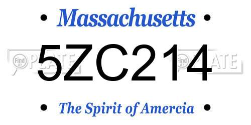 5ZC214 Massachusetts License Plate