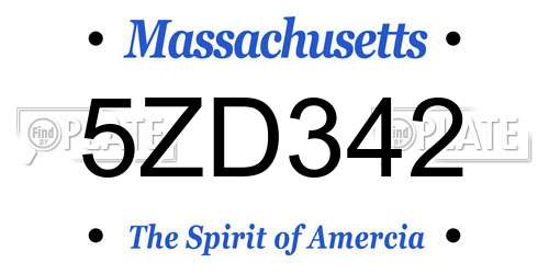 5ZD342 Massachusetts License Plate
