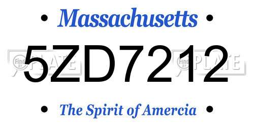5ZD7212 Massachusetts License Plate