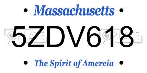 5ZDV618 Massachusetts License Plate