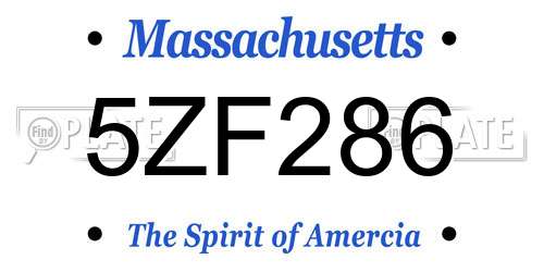 5ZF286 Massachusetts License Plate