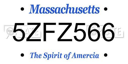 5ZFZ566 Massachusetts License Plate