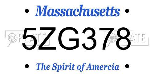 5ZG378 Massachusetts License Plate