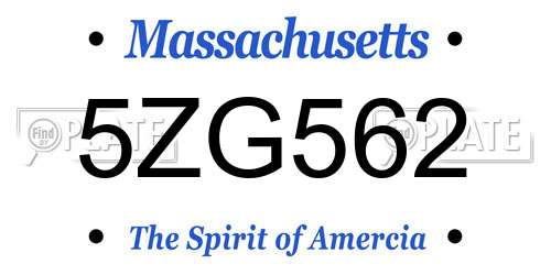 5ZG562 Massachusetts License Plate