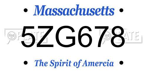 5ZG678 Massachusetts License Plate