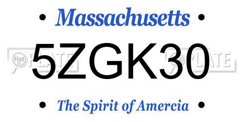 5ZGK30 Massachusetts License Plate