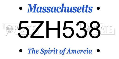 5ZH538 Massachusetts License Plate