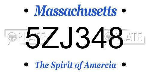 5ZJ348 Massachusetts License Plate