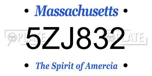 5ZJ832 Massachusetts License Plate