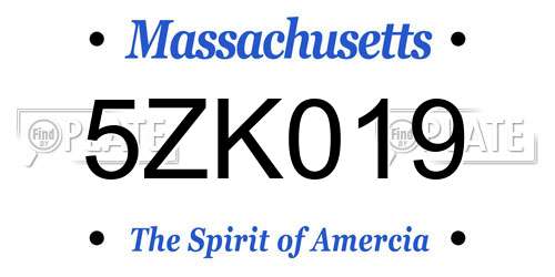 5ZK019 Massachusetts License Plate