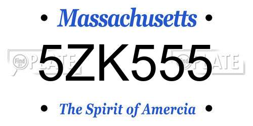 5ZK555 Massachusetts License Plate