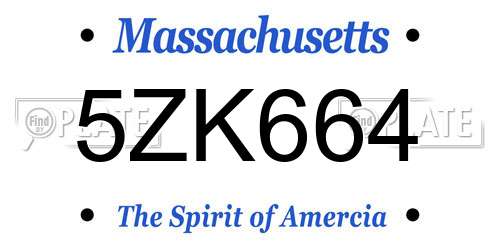 5ZK664 Massachusetts License Plate