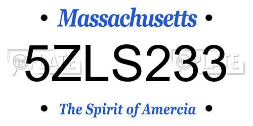 5ZLS233 Massachusetts License Plate