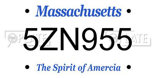 5ZN955 Massachusetts License Plate