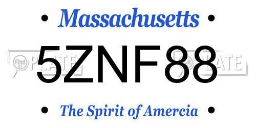 5ZNF88 Massachusetts License Plate