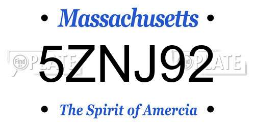 5ZNJ92 Massachusetts License Plate