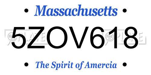 5ZOV618 Massachusetts License Plate