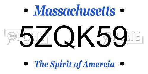 5ZQK59 Massachusetts License Plate