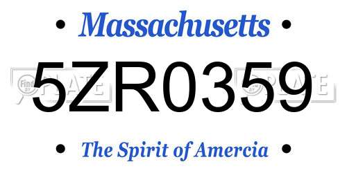 5ZR0359 Massachusetts License Plate