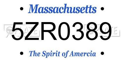 5ZR0389 Massachusetts License Plate