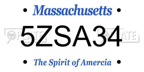 5ZSA34 Massachusetts License Plate