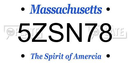 5ZSN78 Massachusetts License Plate