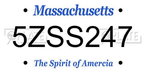 5ZSS247 Massachusetts License Plate