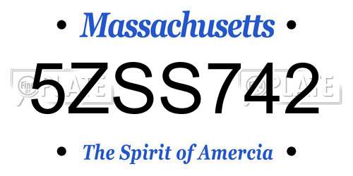 5ZSS742 Massachusetts License Plate