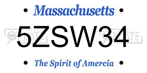 5ZSW34 Massachusetts License Plate