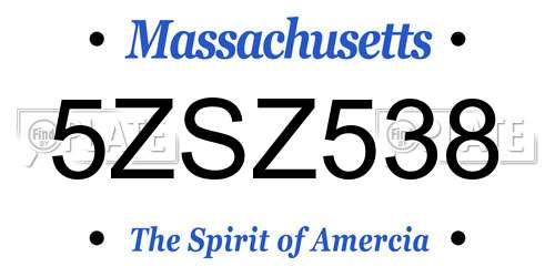 5ZSZ538 Massachusetts License Plate