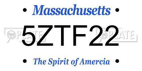 5ZTF22 Massachusetts License Plate