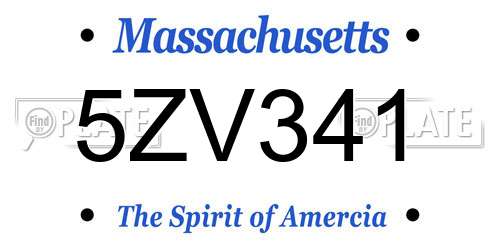 5ZV341 Massachusetts License Plate