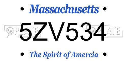 5ZV534 Massachusetts License Plate