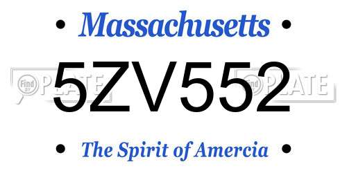 5ZV552 Massachusetts License Plate