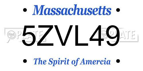 5ZVL49 Massachusetts License Plate