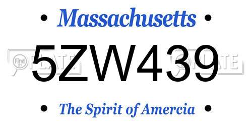 5ZW439 Massachusetts License Plate