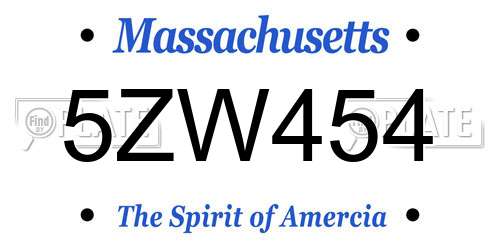 5ZW454 Massachusetts License Plate