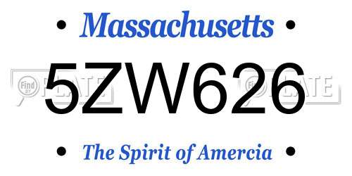 5ZW626 Massachusetts License Plate